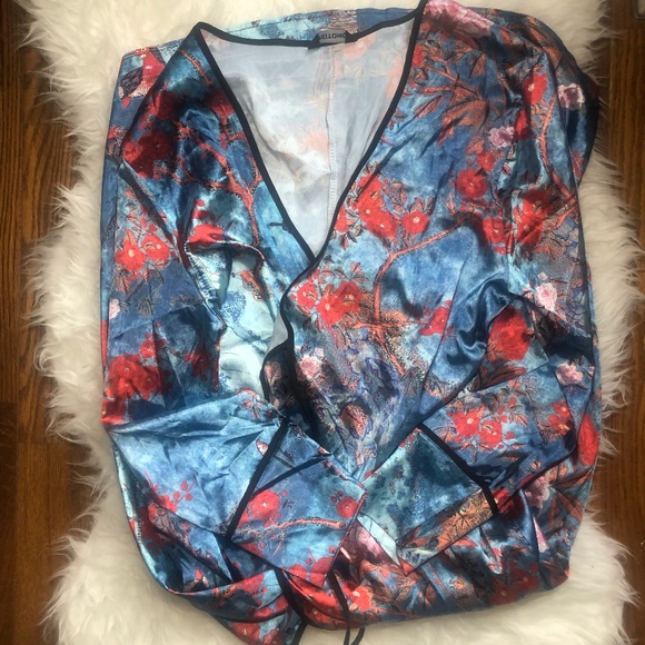 Beautiful Kimono maxi dress teal floral stain design dress feitong EUC - Picture 6 of 9